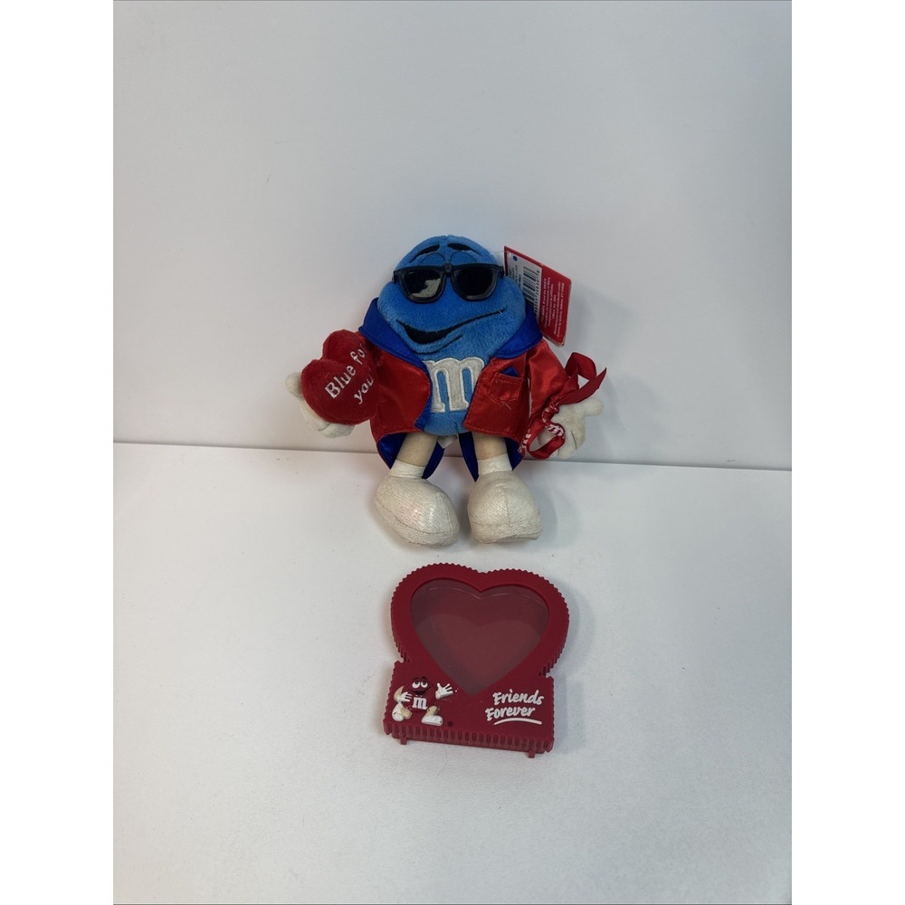 2004 Plush Collectable 8" Stuffed Blue M&M w/Jacket‎ Glasses "Blue For You "